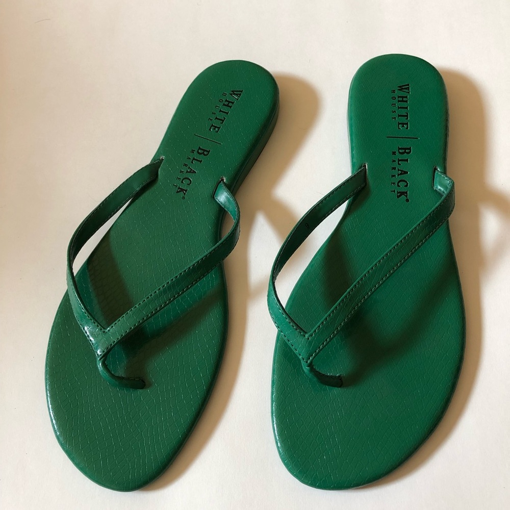New Green Snake embossed flip flops by WHBM
